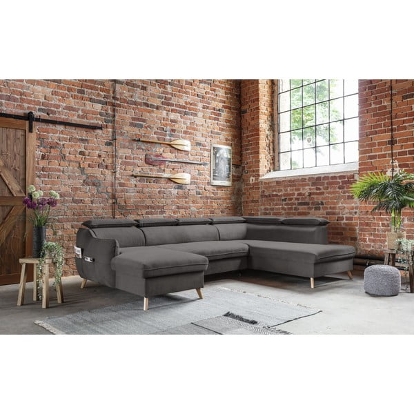 Temno siva žametna raztegljiva kotna sedežna garnitura (desni kot/v obliki črke "U") Sweet Harmony – Miuform-image-3