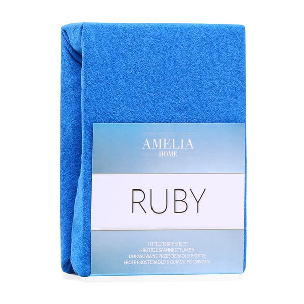 Modra elastična rjuha z visoko vsebnostjo bombaža AmeliaHome Ruby, 100/120 x 200 cm-image-1