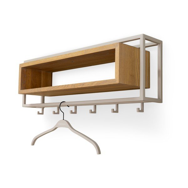 Stenski obešalnik iz masivnega hrasta v naravni barvi/sivorjav s polico 78 cm School – Spinder Design