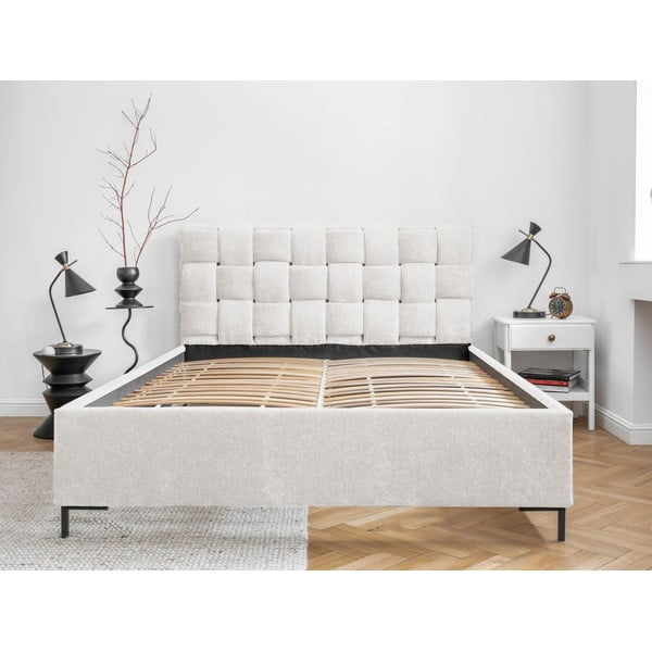 Kremno bela oblazinjena zakonska postelja z letvenim dnom 180x200 cm Eve – Miuform-image-2