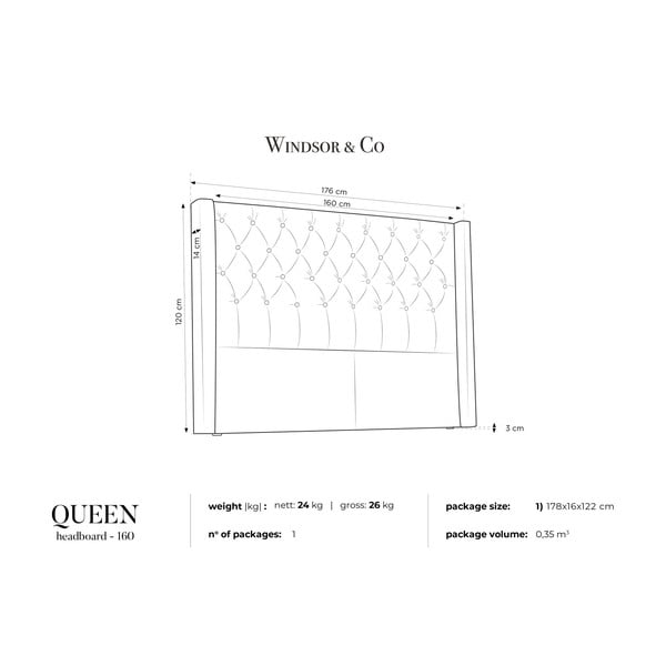 Jekleno sivo vzglavje Windsor & Co Sofas Queen, 176 x 120 cm-image-3