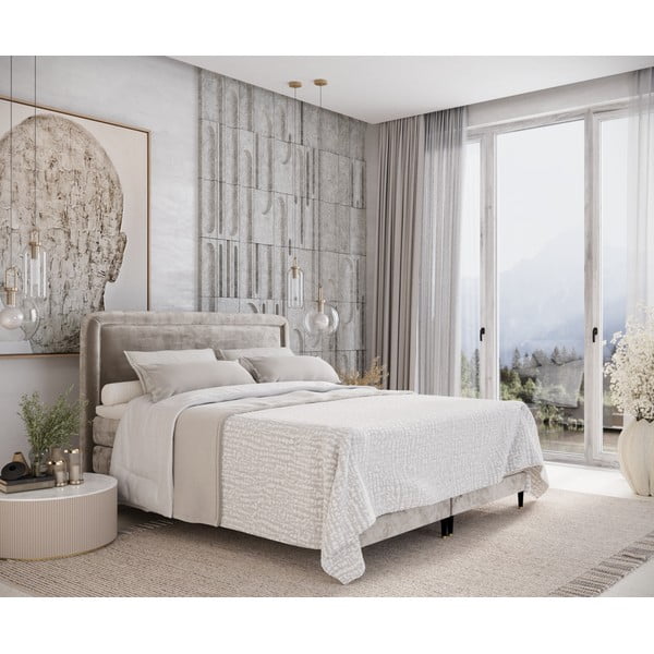 Svetlo rjava boxspring postelja 160x200 cm Dove – Maison de Rêve-image-1