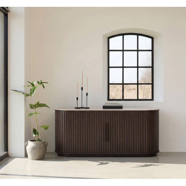 Komoda s keramično ploščo z drsnimi vrati v temni naravni barvi 165x76x45 cm Enna – Unique Furniture-image-1