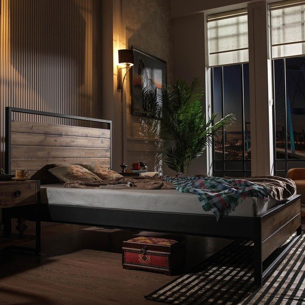 Črna/naravna zakonska postelja z letvenim dnom 140x200 cm Ariane – Kalune Design-image-2