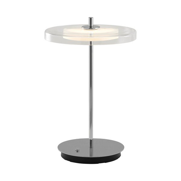 Jeklena LED namizna svetilka z USB priključkom v srebrni barvi s steklenim senčilom (višina 31 cm) Asteria Move – UMAGE