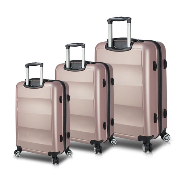 Komplet 3 roza potovalnih kovčkov na kolesih s priključki USB My Valice LASSO Travel Set