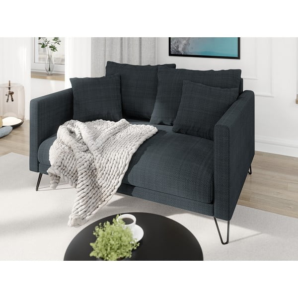 Temno siva sedežna garnitura iz šenilje 140 cm Freya – Ropez-image-3