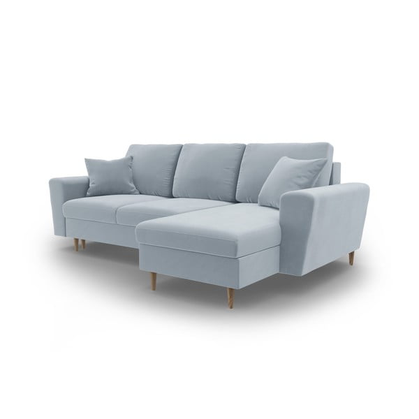 Svetlo modra žametna raztegljiva kotna sedežna garnitura s prostorom za shranjevanje Kyoto – Cosmopolitan Design-image-4