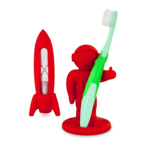 Rdeč otroški komplet za čiščenje zob J-Me Rocket & Apollo