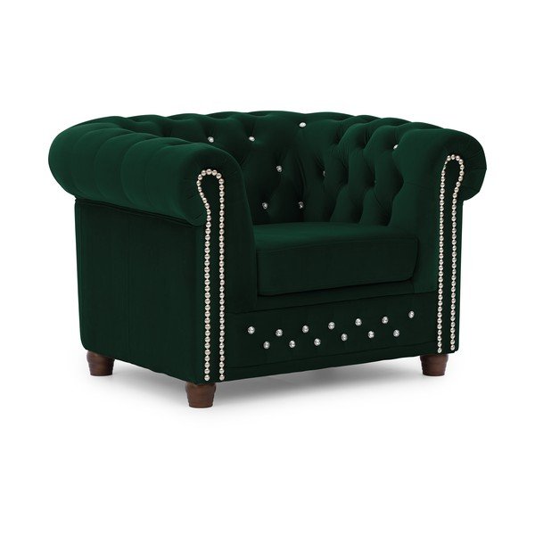 Zelen žameten Chesterfield fotelj York Blik – Ropez