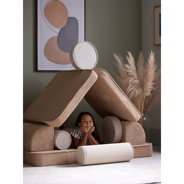 Svetlo rjava otroška sedežna garnitura iz rebrastega žameta 132 cm Settee – Wigiwama-image-1