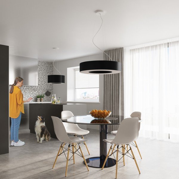 Črna viseča svetilka s tekstilnim senčnikom ø 50 cm Galata – Sollux-image-4