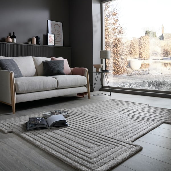 Siva ročno tkana volnena preproga 120x170 cm Zen Rectangles – Flair Rugs-image-1
