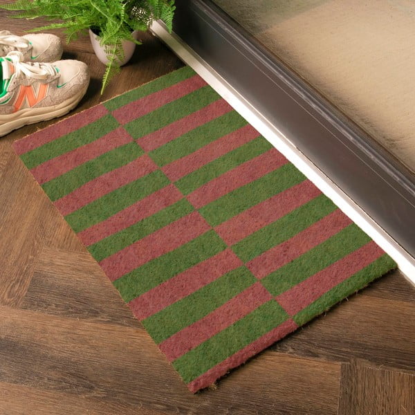 Predpražnik iz kokosovih vlaken 40x60 cm Pink & Green Half Stripes – Artsy Doormats-image-1