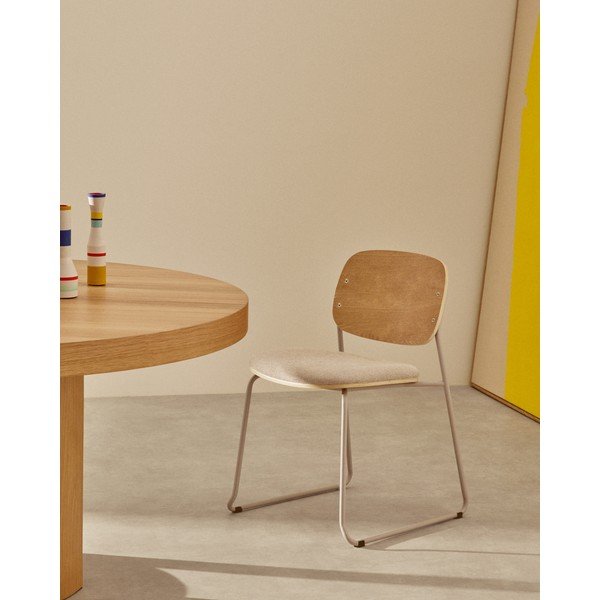 Kovinski jedilni stol z možnostjo nalaganja v bež in naravni barvi Meli – Kave Home-image-1