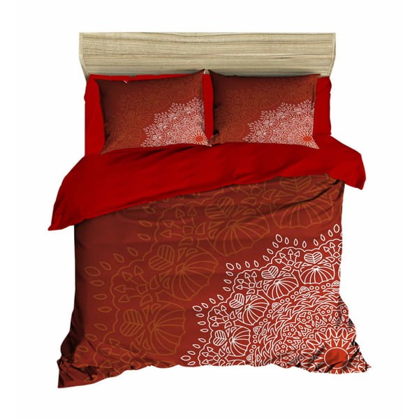 Komplet posteljnine in rjuh za zakonsko posteljo Rdeča mandala desno, 200 x 220 cm