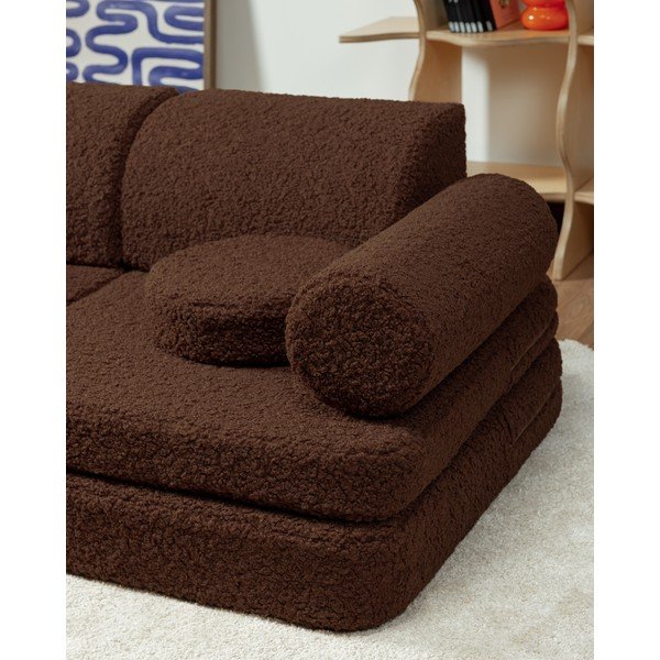 Temno rjava otroška blazina za sedenje iz tkanine bouclé Warm Hazel – Wigiwama-image-4