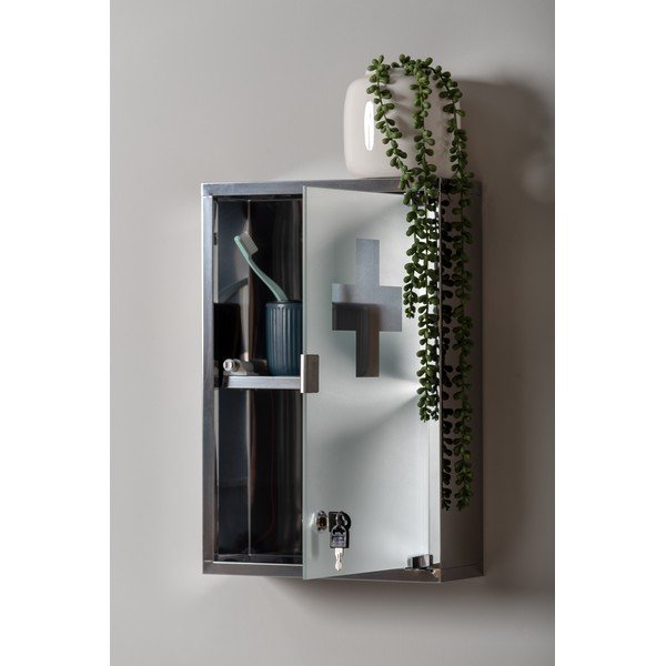 Kovinska stenska kopalniška omarica v srebrni barvi 12x48 cm    – PT LIVING-image-1