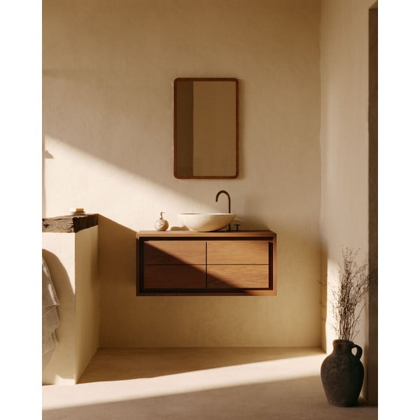 Temno rjava stenska omarica za pod umivalnik iz masivnega tika 90x40 cm Kenta – Kave Home-image-1