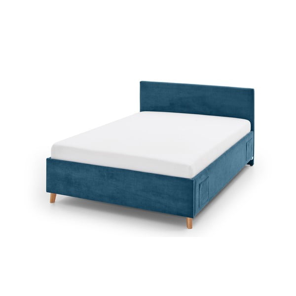 Modra oblazinjena otroška postelja s prostorom za shranjevanje z letvenim dnom 140x200 cm Cool – Meise Möbel