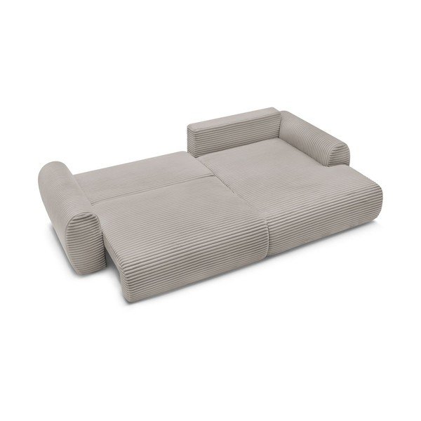 Svetlo siva/bež raztegljiva kotna sedežna garnitura iz rebrastega žameta (desni kot) Lucien – Bobochic Paris-image-4