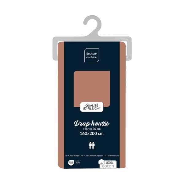 Rožnato-oranžna napenjalna bombažna rjuha 160x200 cm Lina – douceur d'intérieur-image-2