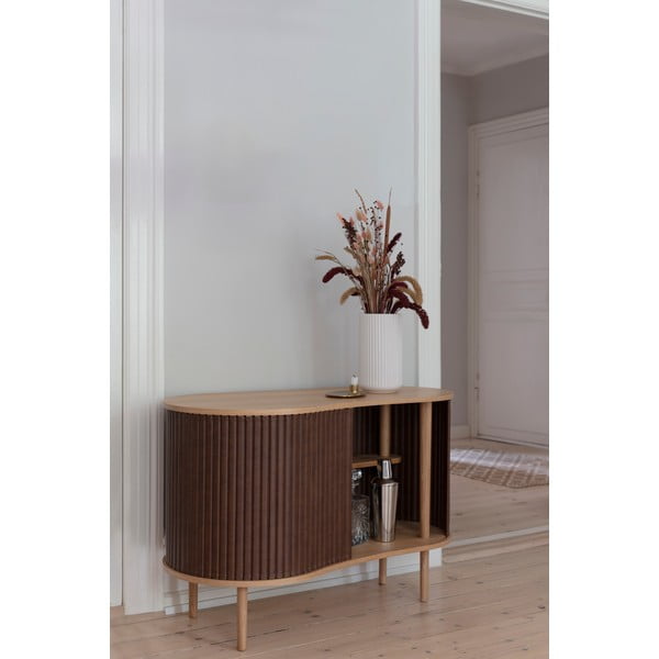 Rjava/naravna nizka komoda v hrastovem dekorju z drsnimi vrati 100x67 cm Audacious – UMAGE-image-1