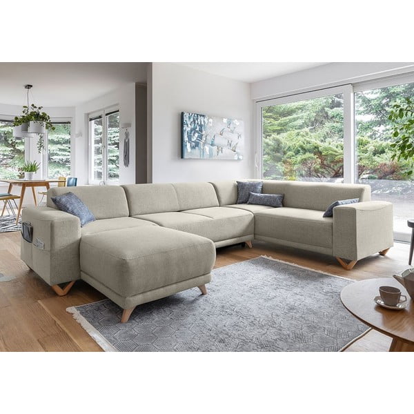 Bež raztegljiva/s prostorom za shranjevanje kotna sedežna garnitura (desni kot/v obliki črke "U") Classy Sophie – Miuform-image-3