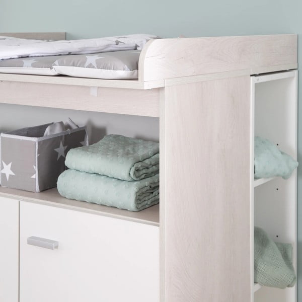 Bela nizka otroška komoda v hrastovem dekorju s previjalnim pultom 117x98 cm Julia – Roba-image-2