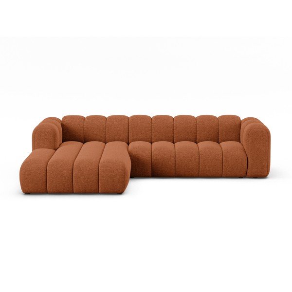 Opečnato oranžna kotna sedežna garnitura iz šenilje (levi kot/z ležalnikom) Lupine – Micadoni 