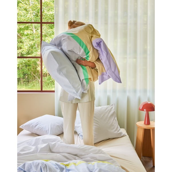 Svetlo vijolična/bež enojna podaljšana bombažna posteljnina 140x220 cm Block – Hübsch-image-3