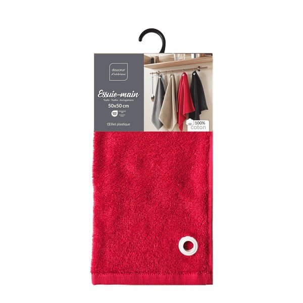 Rdeča frotirna bombažna brisača 50x50 cm Cuistot – douceur d'intérieur-image-3