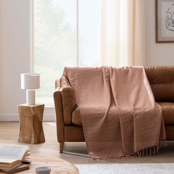 Bombažno pregrinjalo v barvi terakote 125x150 cm Lilia – douceur d'intérieur-image-1