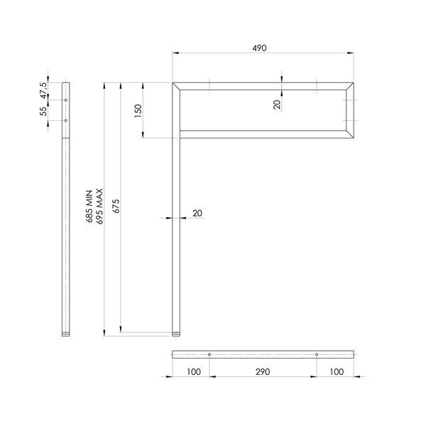 Črna jeklena podpora za pult 49x2 cm – Sapho-image-3