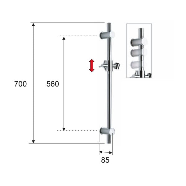 Bel medeninast stenski drog za tuš z drsnim nosilcem 70 cm – Sapho-image-3