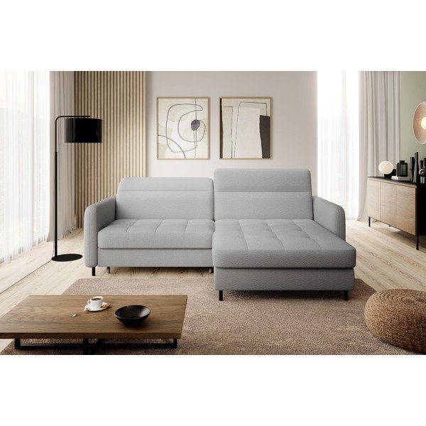 Siva raztegljiva/s prostorom za shranjevanje kotna sedežna garnitura iz tkanine bouclé (desni kot/z ležalnikom) Gomsi – ELTAP-image-1