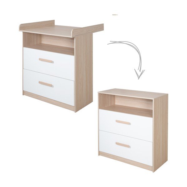 Bela/naravna otroška komoda v hrastovem dekorju s previjalnim pultom 88x98x75 cm Cabane – Roba-image-2