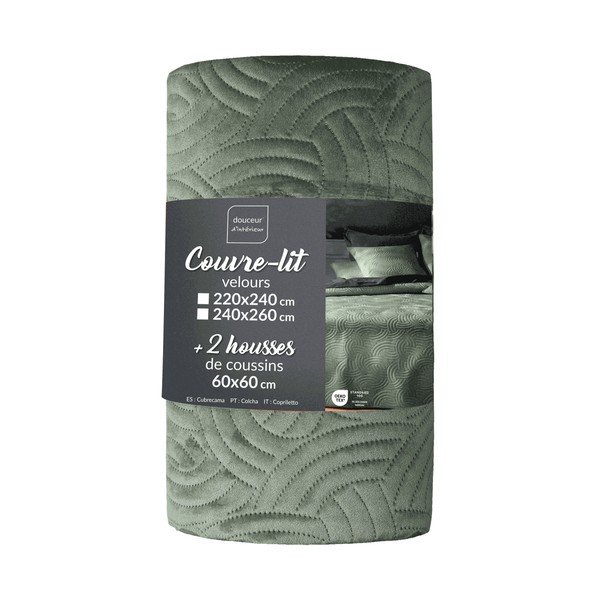 Zelen žameten komplet pregrinjala in prevleke za vzglavnik 240x260 cm Solange – douceur d'intérieur