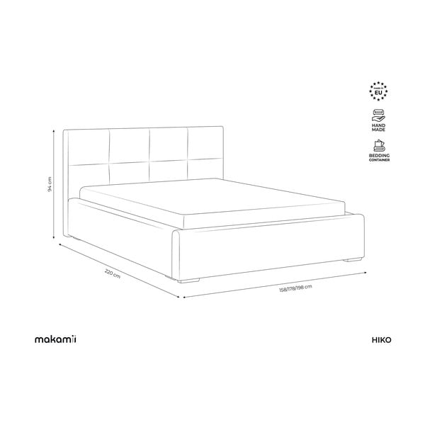 Temno zelena žametna oblazinjena zakonska postelja s prostorom za shranjevanje z letvenim dnom 140x200 cm Hiko – Makamii-image-3