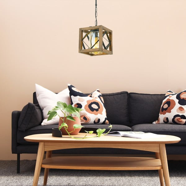 Rjava viseča svetilka z lesenim senčilom/s kovinskim senčilom Zikzak Cam – Opviq lights-image-1