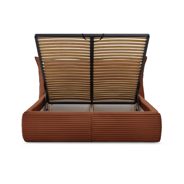 Opečnato oranžna oblazinjena zakonska postelja s prostorom za shranjevanje z letvenim dnom 180x200 cm Jade – Bobochic Paris-image-4