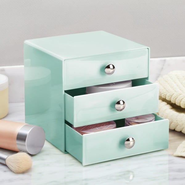 Mint zelena škatla za shranjevanje s 3 predali iDesign Drawers, višina 16,5 cm-image-1