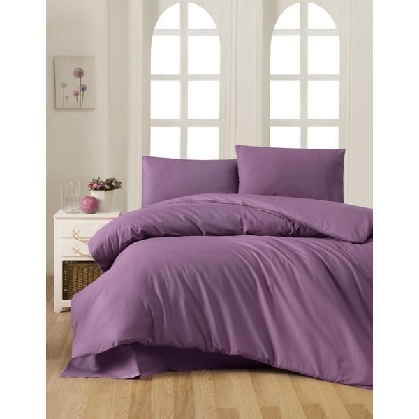 Vijolična bombažna posteljnina za zakonsko posteljo/podaljšana z rjuho/s pregrinjalom 200x220 cm – Mijolnir