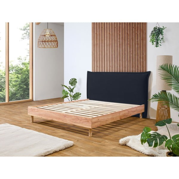 Temno modra/naravna zakonska postelja z letvenim dnom 160x200 cm Charlie – Bobochic Paris-image-1