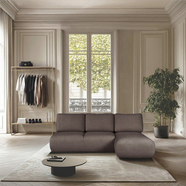 Rjava kotna sedežna garnitura iz tkanine bouclé (desni kot/z ležalnikom) Mirel – Rodier-image-1