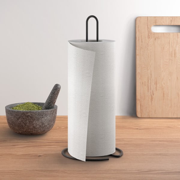 Mat črno jekleno stojalo za papirnate brisače ø 14 cm Lava – Metaltex-image-1