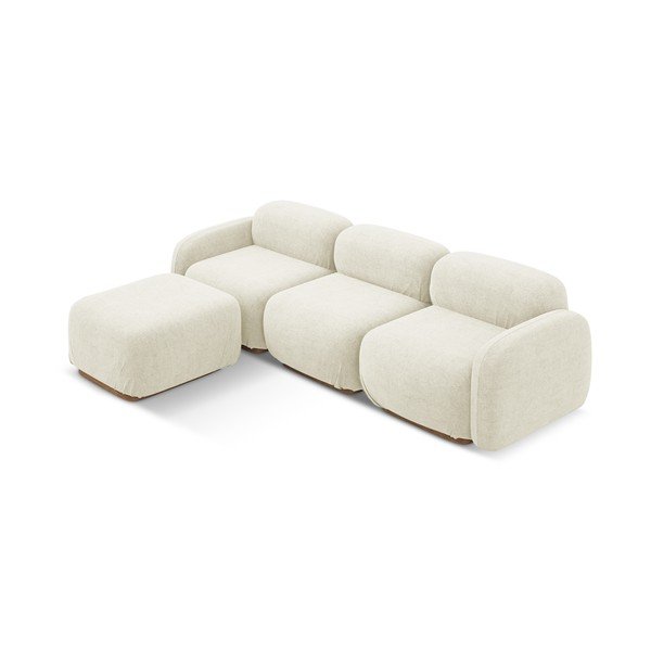 Kremno bela kotna sedežna garnitura iz tkanine bouclé Ailani – Makamii-image-2