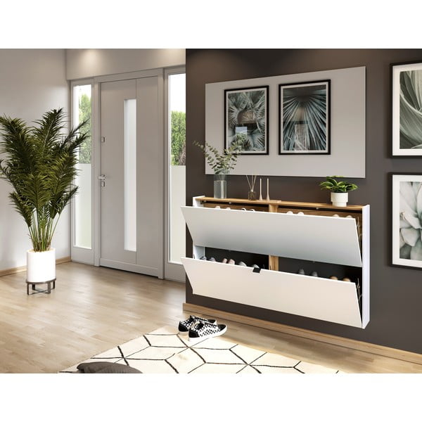 Bela preklopna stenska omarica za čevlje v hrastovem dekorju 140x83x18 cm Ameca – Germania-image-1