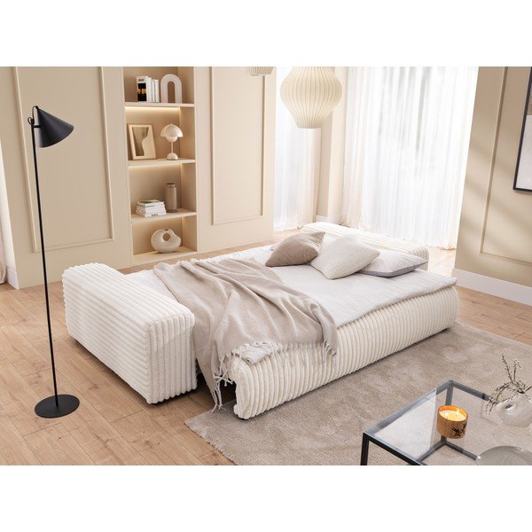 Kremno bela raztegljiva/s prostorom za shranjevanje sedežna garnitura iz rebrastega žameta 260 cm Justin  – Ropez-image-4