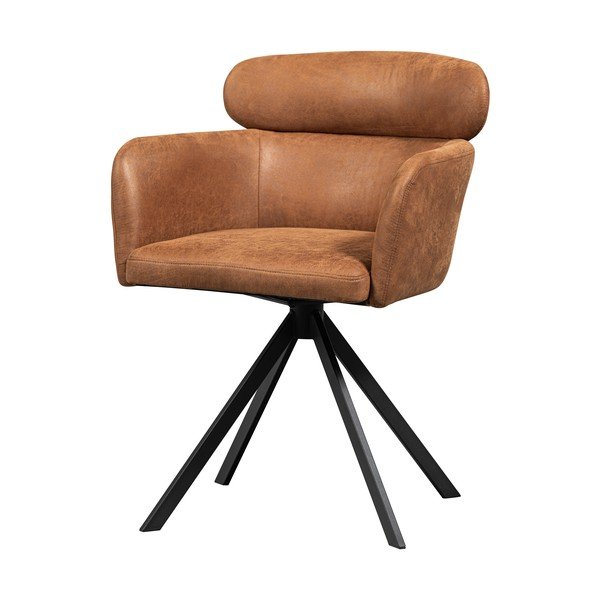 Oblazinjen jedilni stol z nasloni za roke v konjak rjavi barvi Fenne – WOOOD-image-3